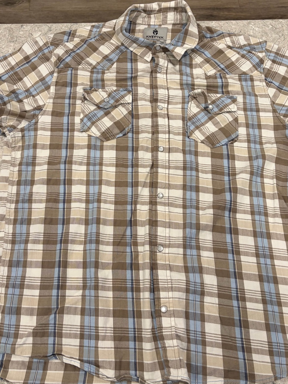 Kryptek Men’s Tan & Blue Plaid Button-Down Casual Shirt-XXL